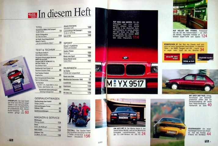 Inhaltsverzeichnis Auto Motor und Sport 03/1994