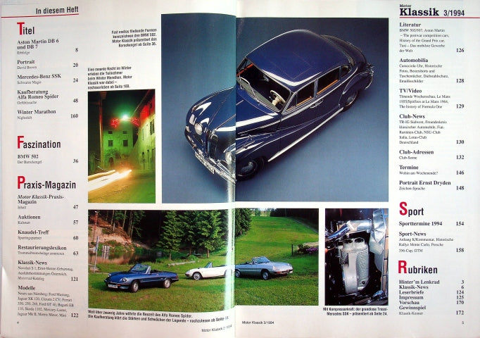 Inhaltsverzeichnis Motor Klassik 03/1994