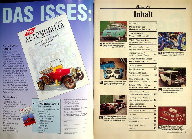Inhaltsverzeichnis Oldtimer Praxis 03/1994