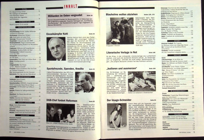 Inhaltsverzeichnis Spiegel 03/1994
