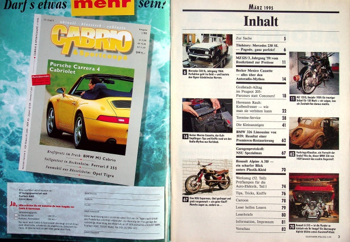 Inhaltsverzeichnis Oldtimer Praxis 03/1995