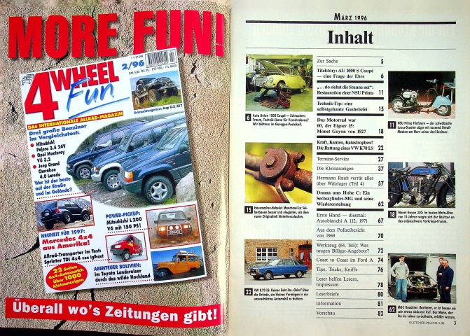 Inhaltsverzeichnis Oldtimer Praxis 03/1996