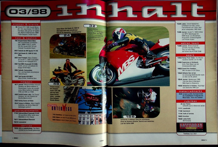 Inhaltsverzeichnis Motorrad 03/1998