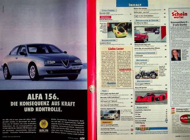 Inhaltsverzeichnis Auto Bild 03/1998