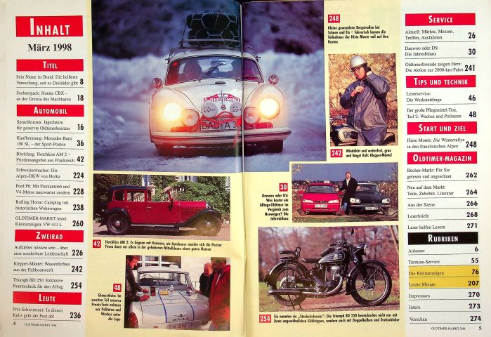 Inhaltsverzeichnis Oldtimer Markt 03/1998