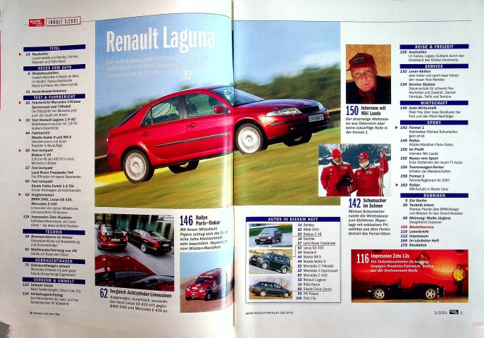 Inhaltsverzeichnis Auto Motor und Sport 03/2001