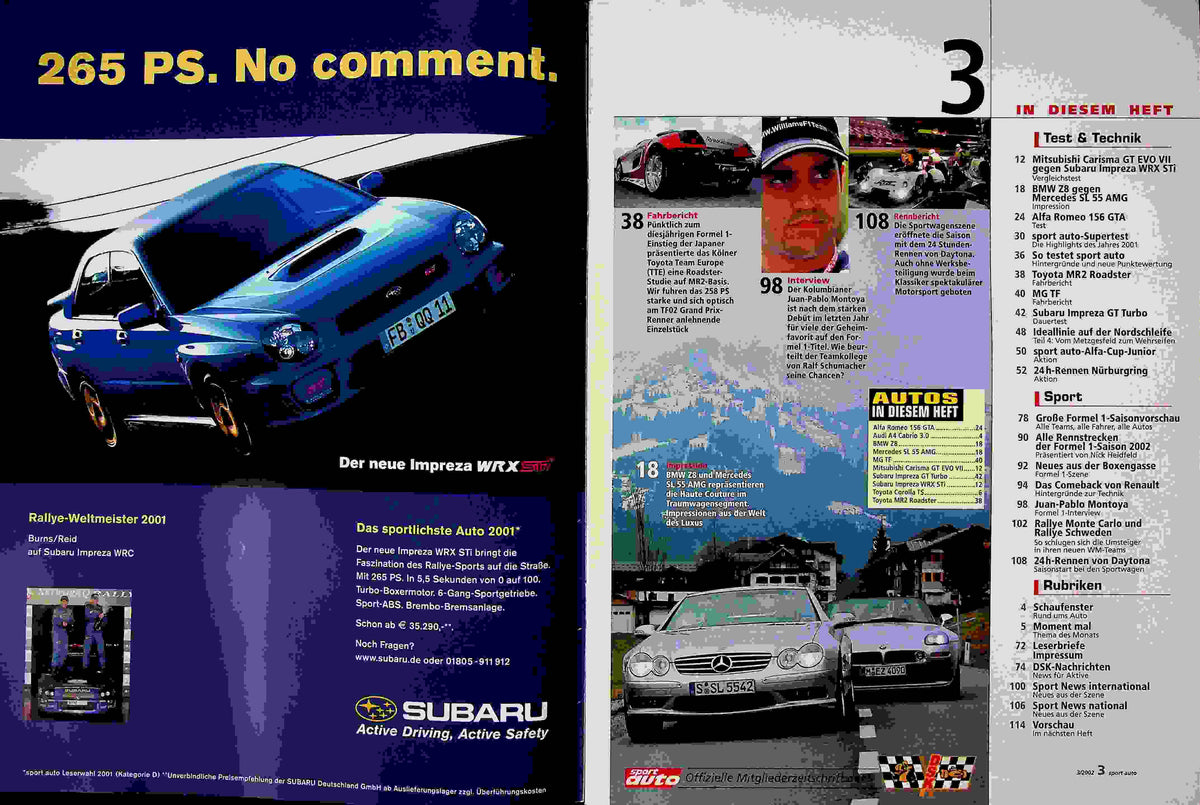 Inhaltsverzeichnis Sport Auto 03/2002