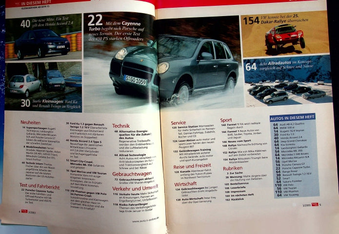 Inhaltsverzeichnis Auto Motor und Sport 03/2003