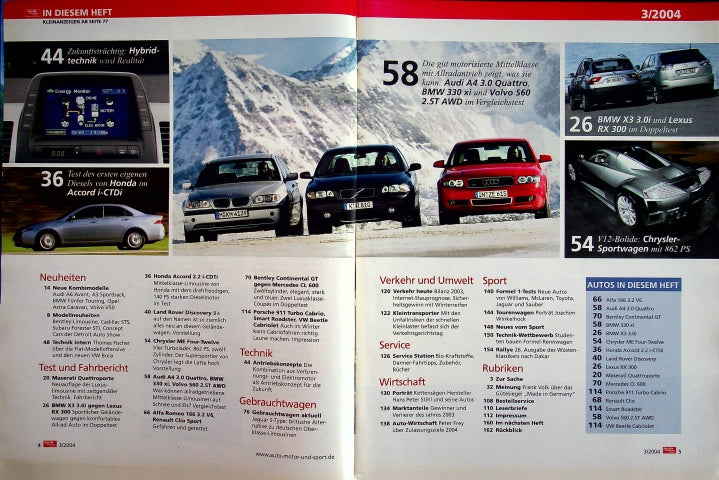 Inhaltsverzeichnis Auto Motor und Sport 03/2004