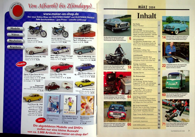 Inhaltsverzeichnis Oldtimer Praxis 03/2004