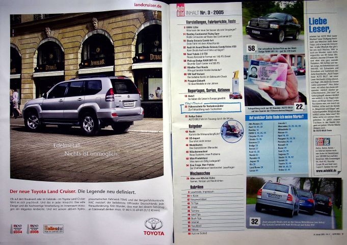 Inhaltsverzeichnis Auto Bild 03/2005