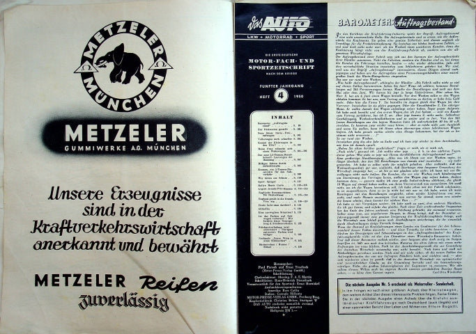 Inhaltsverzeichnis Auto Motor und Sport 04/1950