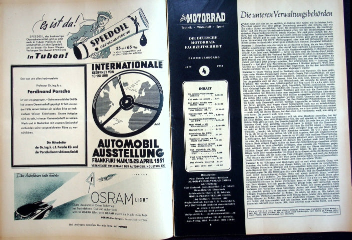 Inhaltsverzeichnis Motorrad 04/1951