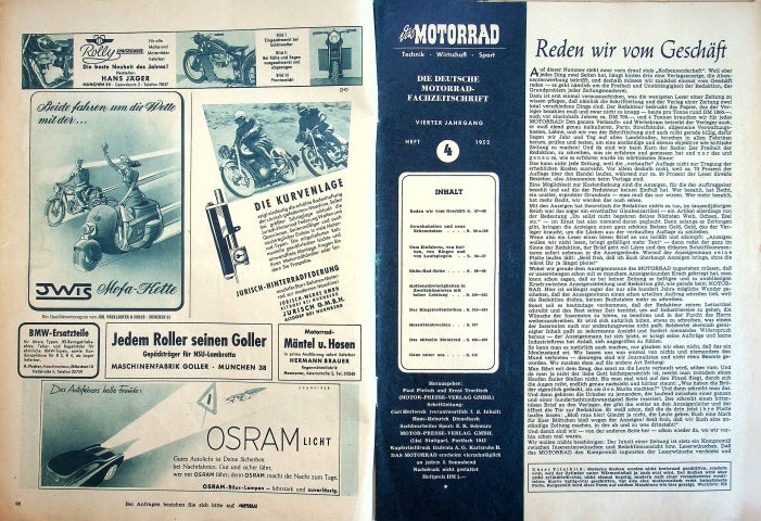 Inhaltsverzeichnis Motorrad 04/1952