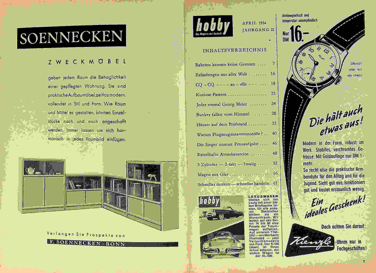 Inhaltsverzeichnis Hobby 04/1954