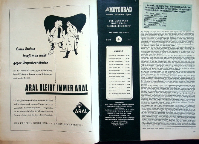 Inhaltsverzeichnis Motorrad 04/1954