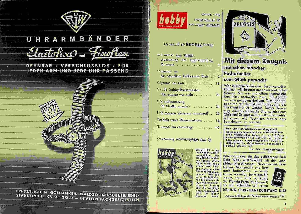 Inhaltsverzeichnis Hobby 04/1956