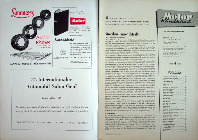 Inhaltsverzeichnis Motor Rundschau 04/1957