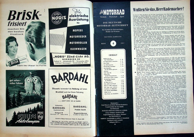 Inhaltsverzeichnis Motorrad 04/1957