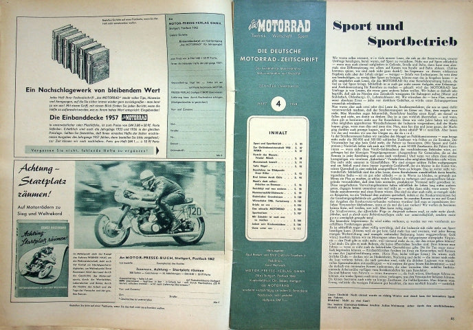 Inhaltsverzeichnis Motorrad 04/1958
