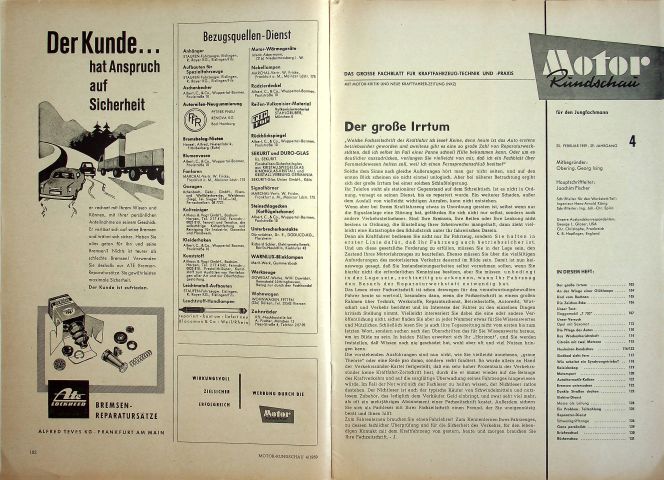 Inhaltsverzeichnis Motor Rundschau 04/1959