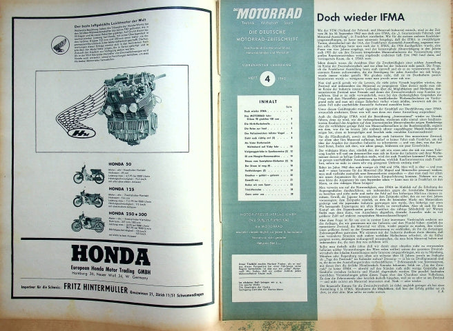 Inhaltsverzeichnis Motorrad 04/1962