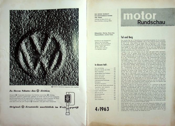 Inhaltsverzeichnis Motor Rundschau 04/1963