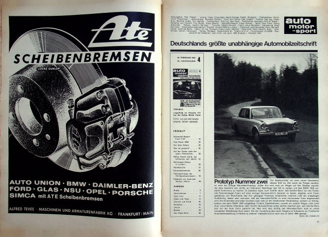 Inhaltsverzeichnis Auto Motor und Sport 04/1965