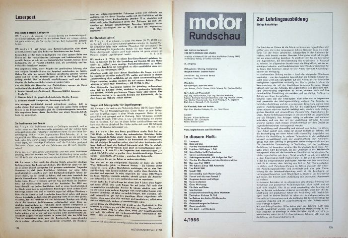 Inhaltsverzeichnis Motor Rundschau 04/1966