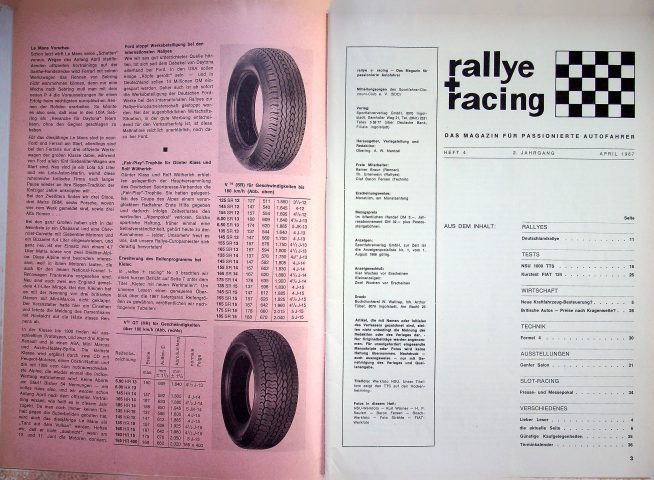 Inhaltsverzeichnis Rallye Racing 04/1967