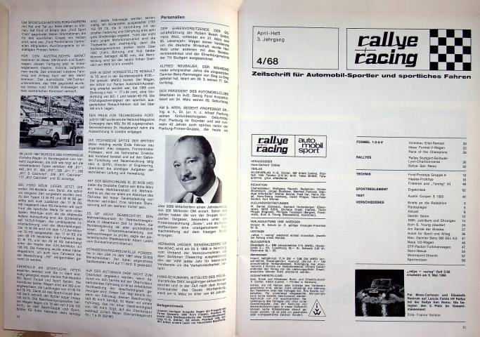 Inhaltsverzeichnis Rallye Racing 04/1968