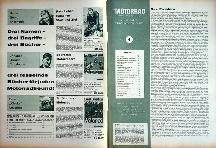 Inhaltsverzeichnis Motorrad 04/1968
