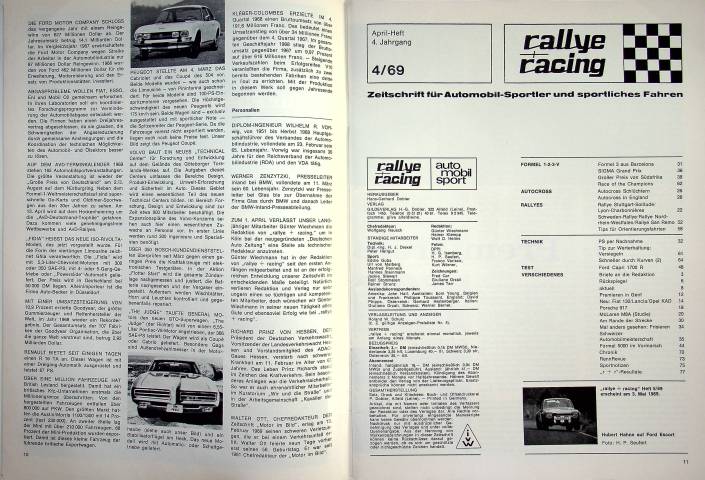 Inhaltsverzeichnis Rallye Racing 04/1969