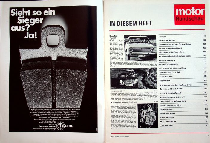 Inhaltsverzeichnis Motor Rundschau 04/1969