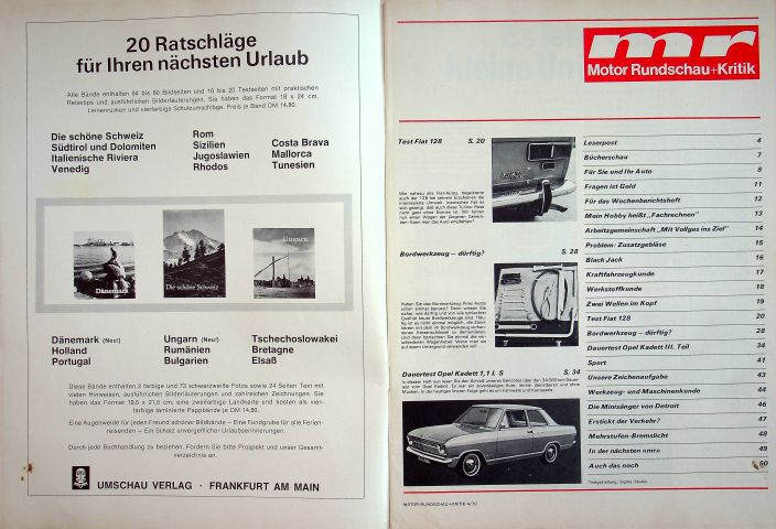 Inhaltsverzeichnis Motor Rundschau 04/1970