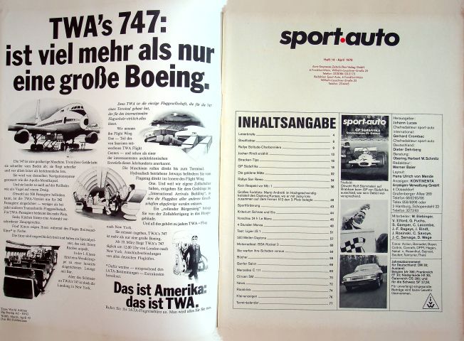 Inhaltsverzeichnis Sport Auto 04/1970