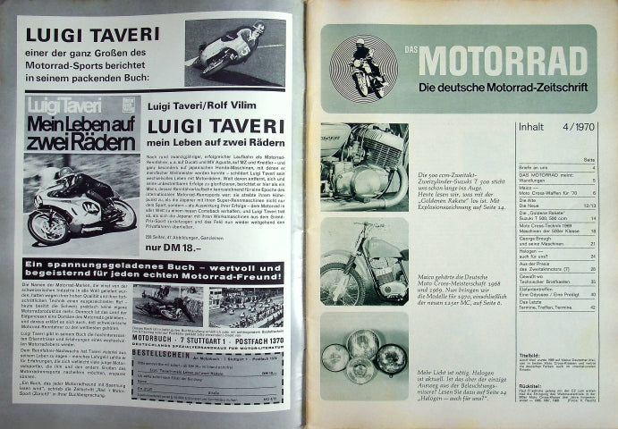 Inhaltsverzeichnis Motorrad 04/1970