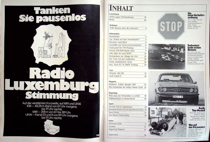 Inhaltsverzeichnis Autozeitung 04/1971