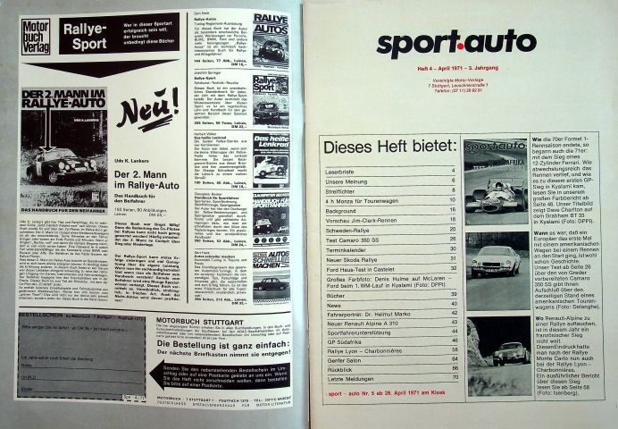 Inhaltsverzeichnis Sport Auto 04/1971