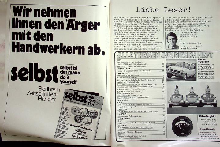 Inhaltsverzeichnis Autozeitung 04/1972