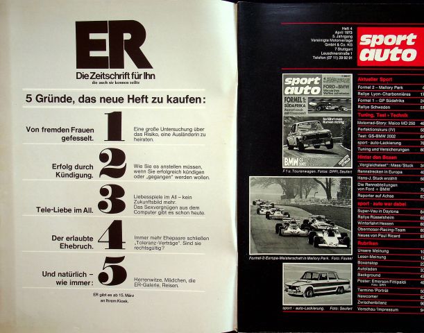 Inhaltsverzeichnis Sport Auto 04/1973