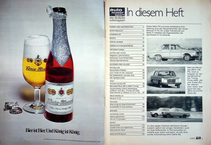 Inhaltsverzeichnis Auto Motor und Sport 04/1973