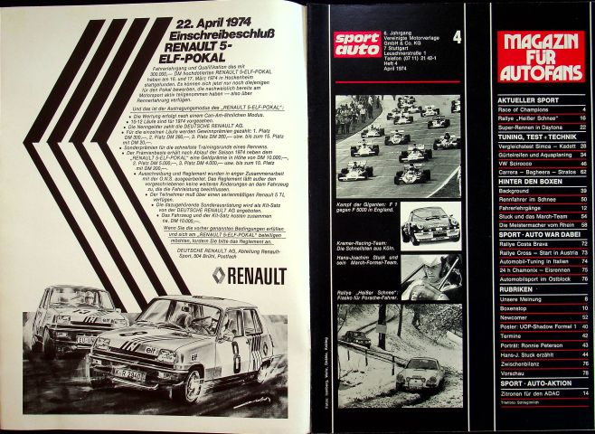Inhaltsverzeichnis Sport Auto 04/1974