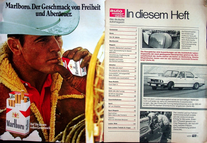 Inhaltsverzeichnis Auto Motor und Sport 04/1974