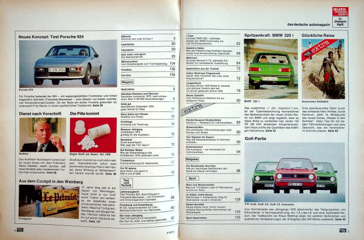 Inhaltsverzeichnis Auto Motor und Sport 04/1976