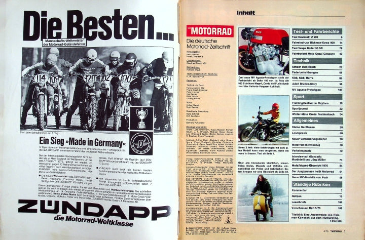 Inhaltsverzeichnis Motorrad 04/1976