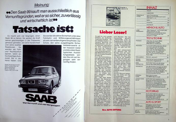 Inhaltsverzeichnis Autozeitung 04/1976