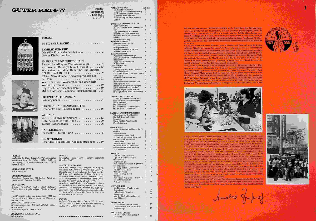 Inhaltsverzeichnis Guter Rat 04/1977