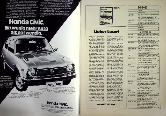 Inhaltsverzeichnis Autozeitung 04/1977