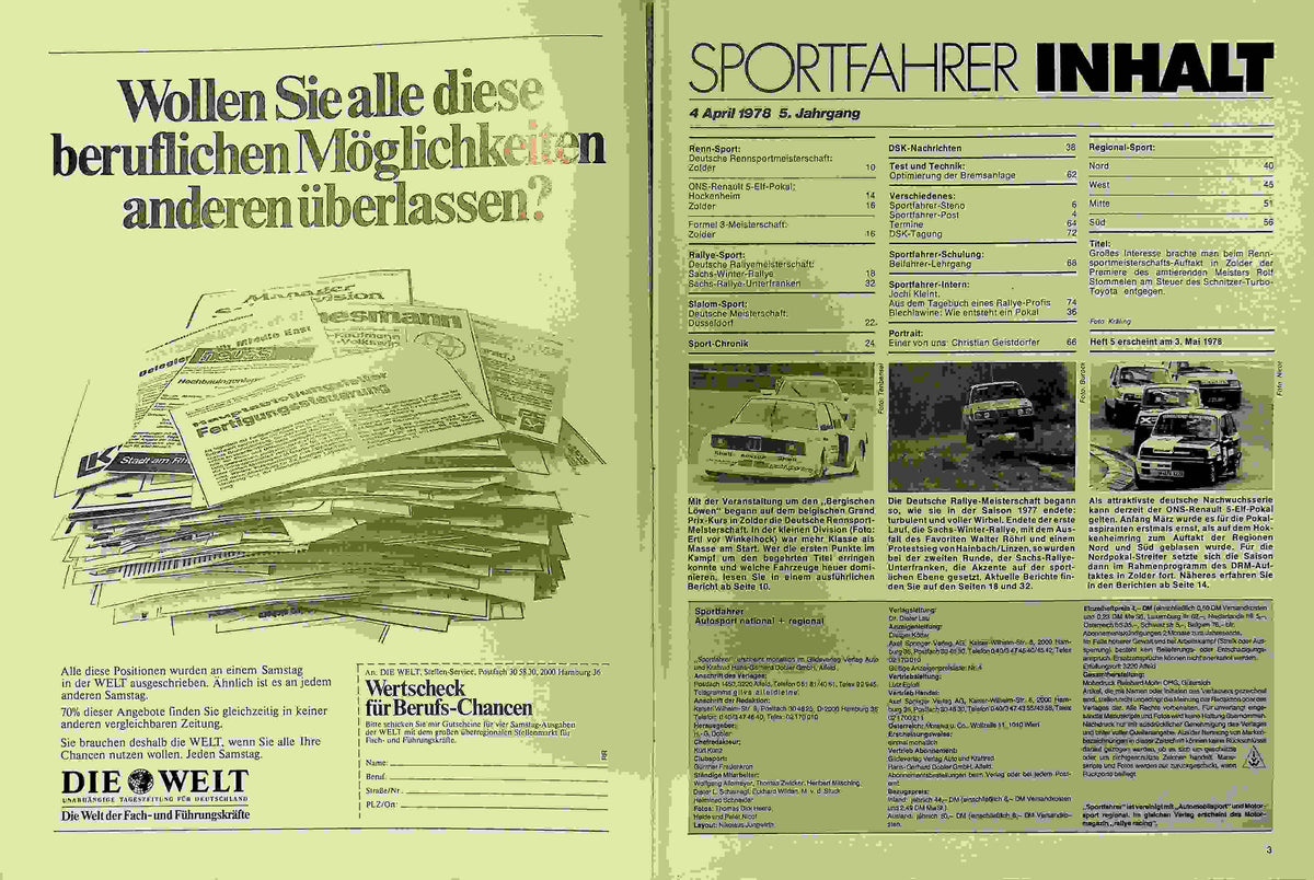 Inhaltsverzeichnis Sport Fahrer 04/1978
